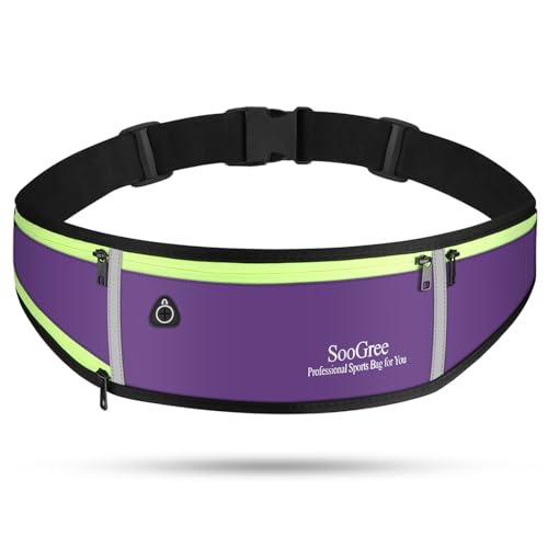 SooGree Men Women Running Belts,Slim Sport Belts,Waterproof Running Fanny Pack,Waterproof Running Waist Packs with Reflective Strip,Runner Belt for Running Walking Cycling Camping Gym (Purple) - color: Purple