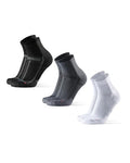 DANISH ENDURANCE Running Socks for Men & Women, Quarter Socks, 3 & 5-Pack - color: Multicoloured (1 X Black, 1 X Grey, 1 X White), size: Large