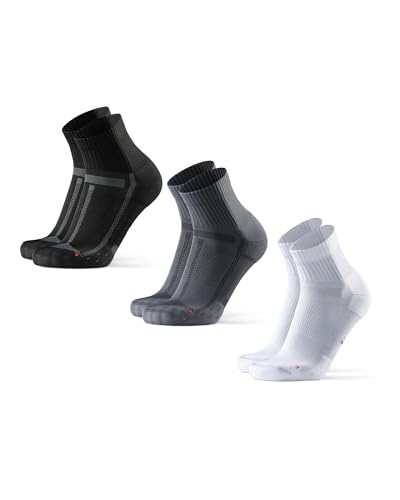 DANISH ENDURANCE Running Socks for Men & Women, Quarter Socks, 3 & 5-Pack - color: Multicoloured (1 X Black, 1 X Grey, 1 X White), size: Medium