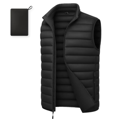 WHN Men's Puffer Vest Outerwear Lightweight Packable Sleeveless Jacket - color: Black, size: Small