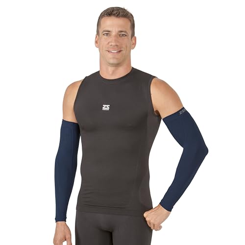 Zensah Compression Arm Sleeves - Made in USA, Thermal Arm Warmers for Cycling and Running with UV Sun Protection - color: Navy, size: Small-Medium