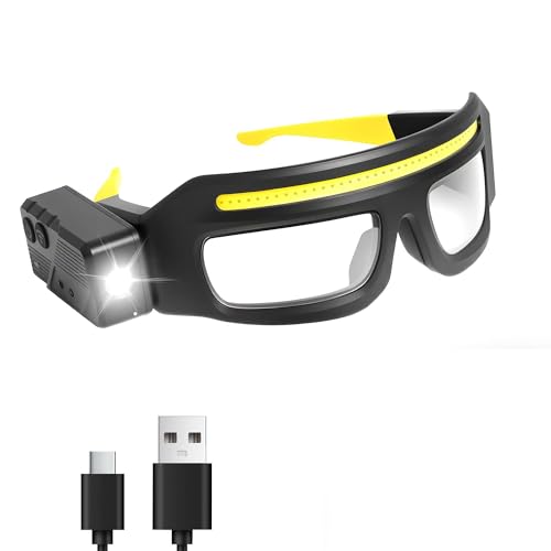 LED Headlight Glasses Rechargeable Headlight Glasses with Motion Sensor & Touch Control, Adjustable Safety Eyewear - color: Yellow