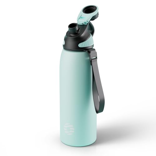 FJbottle 24oz Stainless Steel Insulated Water Bottle No Straw Spout Lid - color: Mint Green, size: 24 Ounces