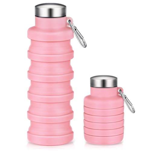 Baderke Collapsible Water Bottle 17oz Silicone with Buckle, Pink - color: Pink