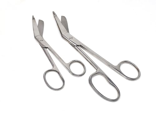Set of 2 pcs One Large Ring Bandage Scissors 5.5" + 7.25", Stainless Steel For Vet Tech Nurse Made of Premium Quality Stainless Steel (Silver) - color: Silver