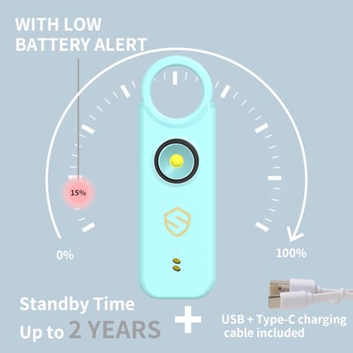 Personal Alarm for Women, Men, Kids, Elderly, Self Defense - Designed by Women 140DB Extra Speakers Alarm with Strobe Light, Rechargeable, Safety Alarms and Premium Keychain (Aqua Blue) - color: Aqua Blue