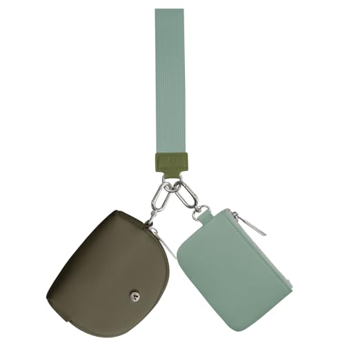 VUTUXA KeyChain Wallet Wristlet For Women Mini Zip Dual Pouch Coin Purse - color: green+dark green