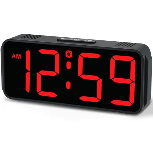 Peakeep Small Digital Alarm Clock for Bedroom, Large Number, Battery Backup - color: Red Digits (Plug-in, Ultra-compact)