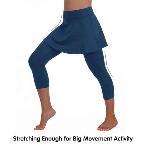 ANIVIVO Women Skirted Leggings Tennis Yoga Legging with Skirt - color: Navy Blue Capri, size: Large