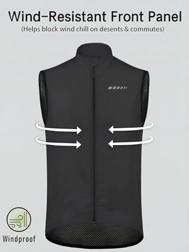 qualidyne Men's Windproof Cycling Vest, Full-Zip Sleeveless Bike Gilet - color: Black, size: Medium