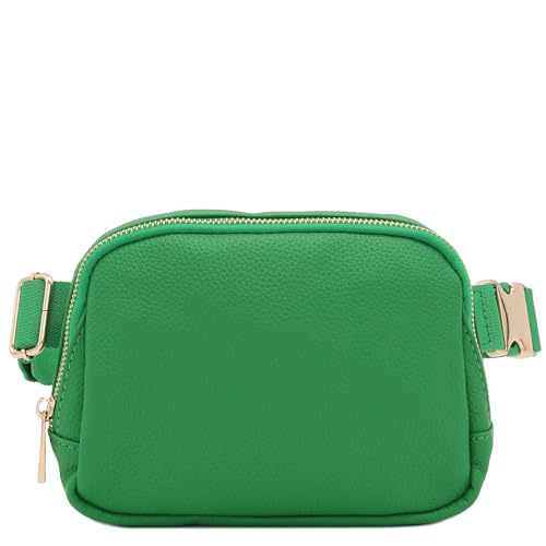Lightweight Soft PU Pebbled Leather Sling Fanny Pack Belt Bag with Gold Metal Buckle (Kelly Green) - color: Kelly Green