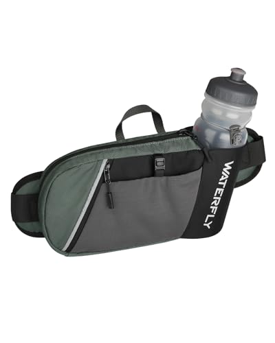 WATERFLY Water Bottle Fanny Pack, Hiking Hydration Belt for Women Men - color: Black & Gray