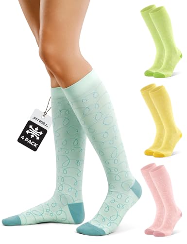 FITRELL 15-20mmHg Compression Socks for Women & Men 4 Pairs - color: Green+pink+yellow+blue, size: Large-X-Large