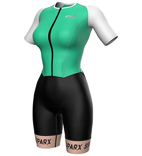 Sparx Aero Triathlon Suit Women Short Sleeve Tri Suit Women Running Swimming Cycling SkinSuit - color: Mint, size: Small