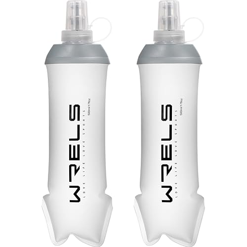 WRELS Running Water Bottle,250ml/350ml/500ml TPU Soft Flask,Collapsible Water Bottles for Hydration Vests and Running Belts Backpack, Soft Water Bottles For Hiking Cycling Climbing - color: White-500ml*2