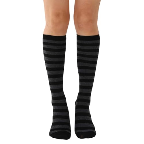 Women's Knee High Athletic Socks Casual Stripes Tube Socks Outdoor Sport Socks - color: Black+gray Stripe