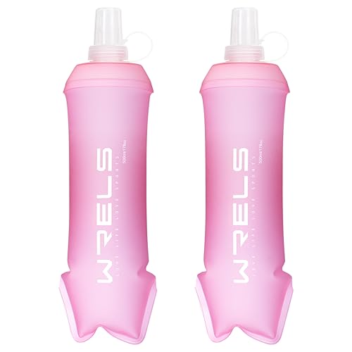 WRELS Running Water Bottle,250ml/350ml/500ml TPU Soft Flask,Collapsible Water Bottles for Hydration Vests and Running Belts Backpack, Soft Water Bottles For Hiking Cycling Climbing - color: Pink-500ml*2