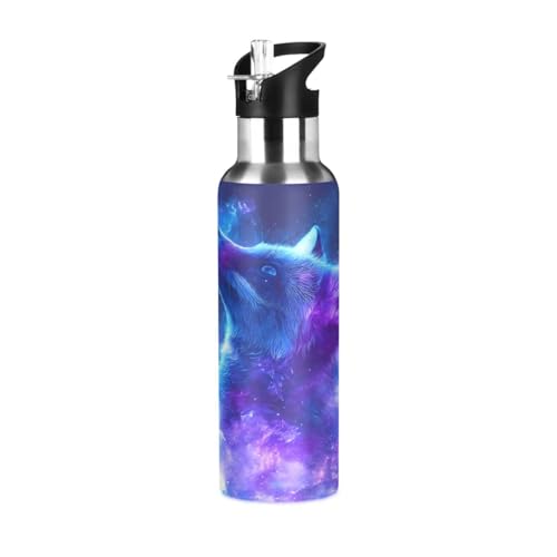 OTVEE Blue and Purple Fox Water Bottle Sports Water Bottle Insulated Stainless Steel Hot Cold Water Mug with Straw Lid & Handle for Sports Gym 20 oz - color: Blue and Purple Fox