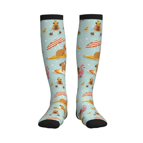 Compression Socks, Unisex 15-20 mmHg Knee High Support Socks - color: Cute Capybara