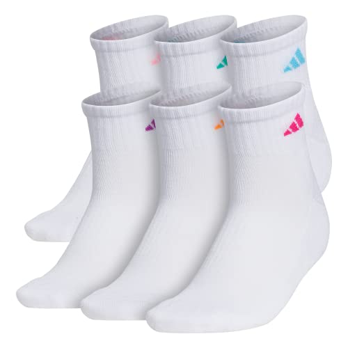 adidas Women's Athletic Cushioned Quarter Ankle Socks 6 Pairs - color: White/Shock Pink/Bright Cyan