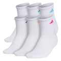 adidas Women's Athletic Cushioned Quarter Ankle Socks 6 Pairs - color: White/Shock Pink/Bright Cyan