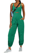 ReachMe Womens Running Onesie Athletic Romper Pants Hiking Outfits One Piece Workout Jumpsuits with Pockets - color: Green, size: Small