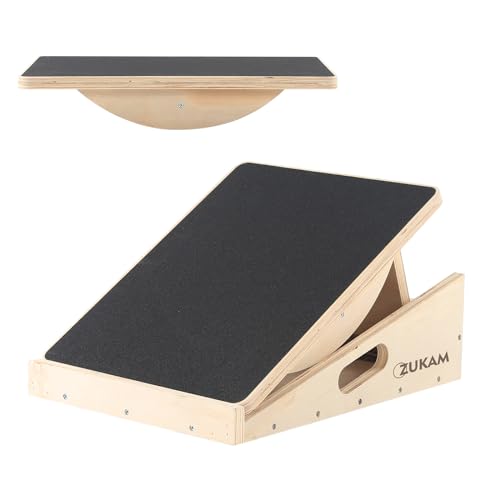 Multi-Function Wooden Slant Board & Balance Board, Adjustable Incline Board and Calf Stretcher,Stretch Board - Wide Anti-Slip Surface - Black