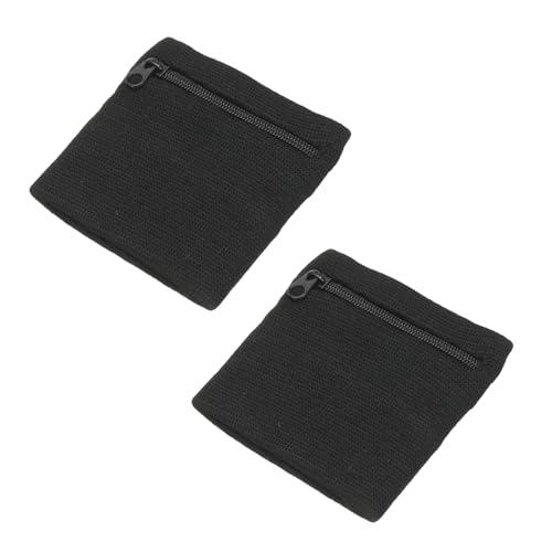 Wrist Wallet Wristband with Zipper, Wrist SweatBands - color: Black