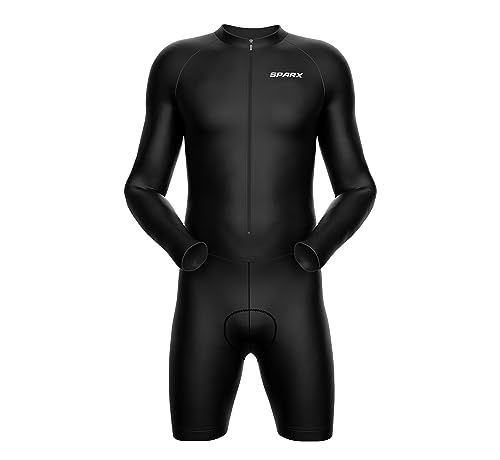 Sparx Long Sleeve Winter Cycling Thermal Skinsuit Pro Team Bicycle Suit Bike Racing Suit Cycle Kit 3D Pad - color: Black, size: XX-Large