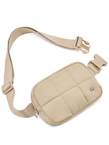 WESTBRONCO Puffer Fanny Packs for Women Quilted Nylon Waterproof Belt Bag with 2 Zipper, Puffy Crossbody Bag with Adjustable Strap, 1L Waist Bag for Travel Daily - color: Khaki-25