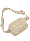 WESTBRONCO Puffer Fanny Packs for Women Quilted Nylon Waterproof Belt Bag with 2 Zipper, Puffy Crossbody Bag with Adjustable Strap, 1L Waist Bag for Travel Daily - color: Khaki-25