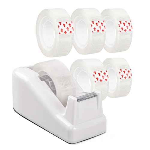 Desktop Tape Dispenser White,Weighted Nonskid Base,Includes 6 Rolls of Tape - color: White (6pcs Tape)