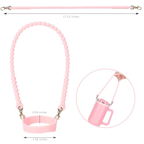 Water Bottle Handle for Stanley Cup - Soft, Durable Silicone Sling with Adjustable Strap, Fits Most 8-40oz Bottles, Ideal Stanley Cup Accessory - color: Pink