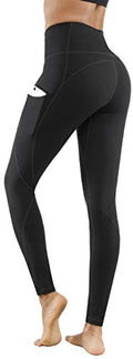 Lingswallow Women High Waist Yoga Pants with Pockets Stretch Soft Leggings - color: Black, size: Small