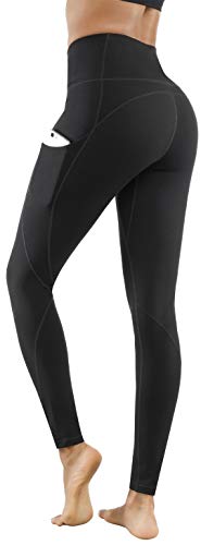 Lingswallow Women High Waist Yoga Pants with Pockets Stretch Soft Leggings - color: Black, size: Small