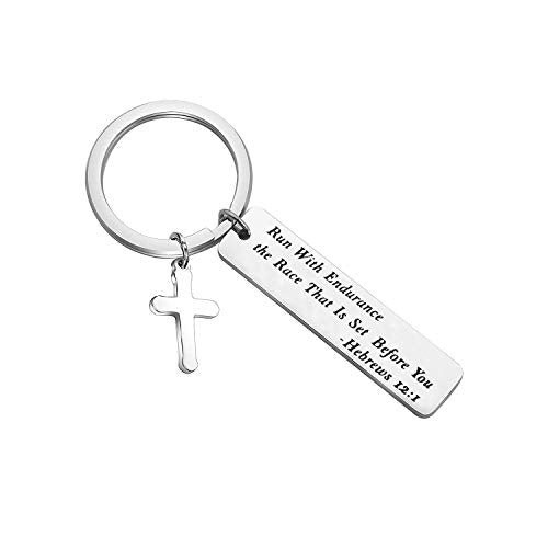 MAOFAED Religious Jewelry Bible Verse Keychain Run With Endurance the Race That Is Set Before You Keychain (KR-Run with Endurance)