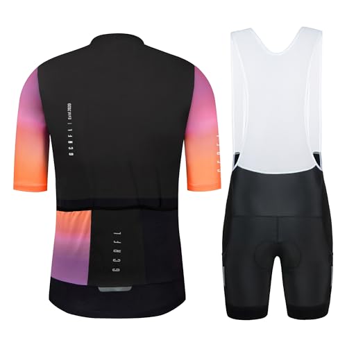 Men's Cycling Jersey Set Cycling Kit Bicycle Jersey Rear Zipper Pocket Bike Bib Shorts with Pockets Race Fit High Density Pad - color: Black/Pink Set, size: 3X-Large