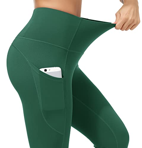 Dragon Fit Women's High Waisted Yoga Leggings 3 Pockets Workout Pants - color: Capri-dark Green, size: Large