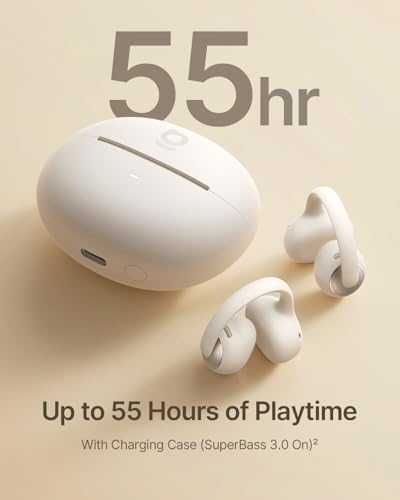 Baseus Bowie MC2 Open Ear Clip On Earbuds, CloudComfort 2.0 Wrap-Around Design, LDAC Hi-Res Audio, Bluetooth 6.0, 55H Playtime, 4-Mic AI Clear Call, IP67 Waterproof for Running Gym Workouts - color: White