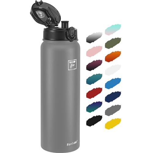 Fanhaw 40oz Stainless Steel Water Bottle with Chug Lid, Gray - color: Gray, style: 40 Ounces