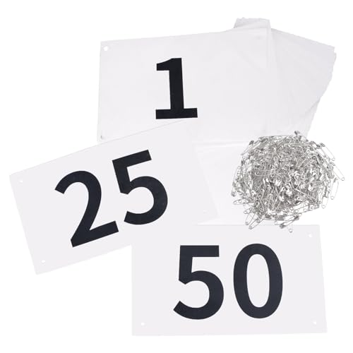 TRIWONDER Race Bibs Running Numbers with Safety Pins, Tyvek 4"x7" Large Numbers 1-500 for Marathon Runners Events Sports Games - color: Black&White [4"x7"] 1-50
