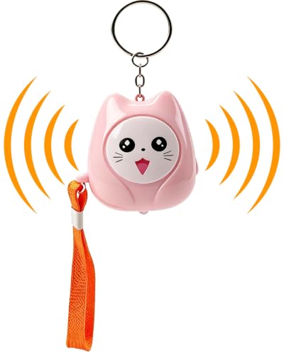 Cute Cat Personal Safety Alarm Keychain,Self Defense Alarm for Women,Pink - color: Pink