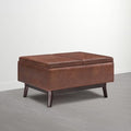 SIMPLIHOME Owen 34" Vegan Leather Storage Ottoman in Distressed Pecan Brown - color: Distressed Pecan Brown