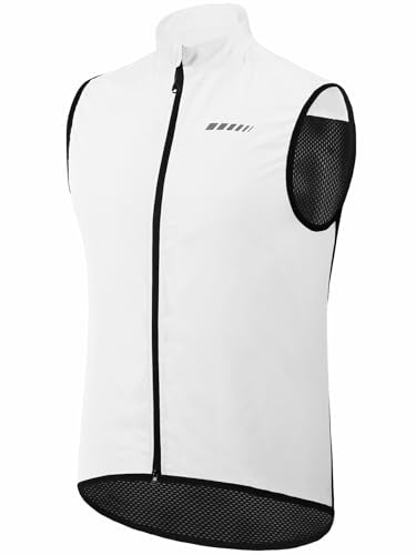 qualidyne Men's Cycling Vest Full Zip Windproof Bike Tank Top Reflective Sleeveless Cycling Jacket - color: White, size: Large