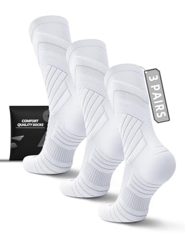 Compression Crew Socks for Men, White Running Socks,15-20 mmHg,3 Pairs - color: 3 White, size: Large