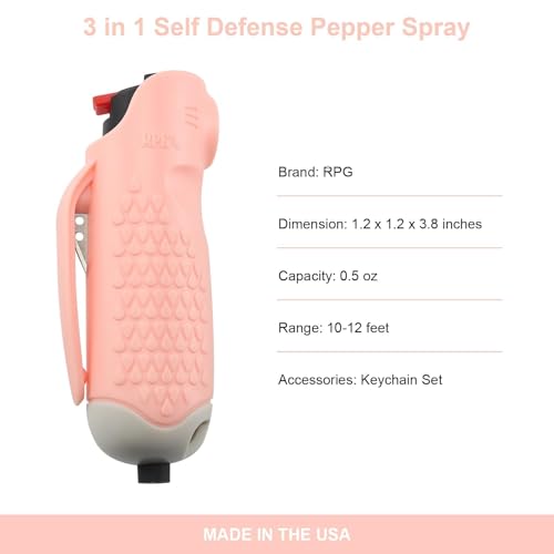 Pepper Spray, Self Defense OC Pepper Spray Keychain, 12 ft Range, 0.5 fl oz - color: Peachy Pink