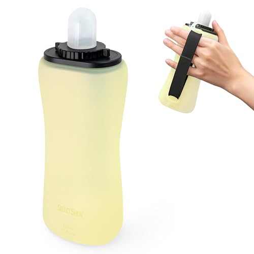 Handheld Running Water Bottle, Collapsible Silicone Foldable 350mL - color: Translucent Yellow