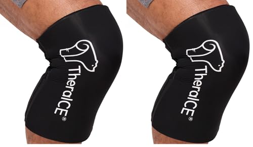 TheraICE Knee Ice Pack Wrap Compression Sleeve for Injuries, Reusable Gel Cold Packs Brace Also for Elbow, Ankle & Calf - Flexible Cold Wrap Recovery for Meniscus, ACL, MCL Pain Relief (L) (Pack of 2) - size: Large (Pack of 2), style: Original