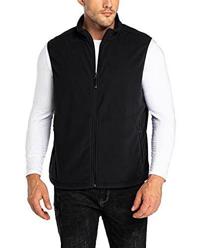 33,000ft Men's Fleece Vest Outerwear Lightweight Zip Up Sleeveless Jacket - color: Black, size: 3X-Large