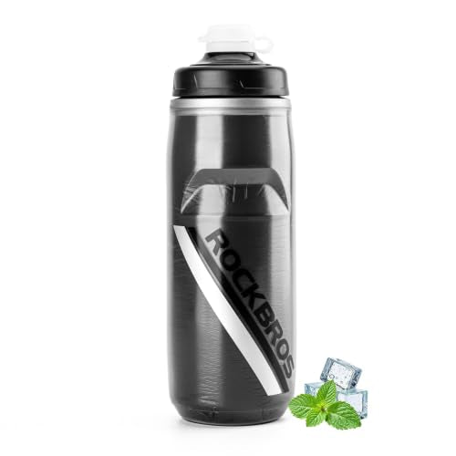 ROCKBROS Bike Water Bottle, 21oz Insulated Cycling Squeeze Bottle - color: Black